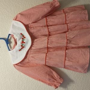 Roanna toddler baby dress, red and white stripes with red flowers on collar